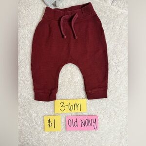 NWOT Infant Old Navy Maroon Joggers, 3-6 Months